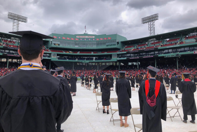 SPH master’s student Raina Levin’s second-place photo of a socially distanced graduation at Fenway Park.