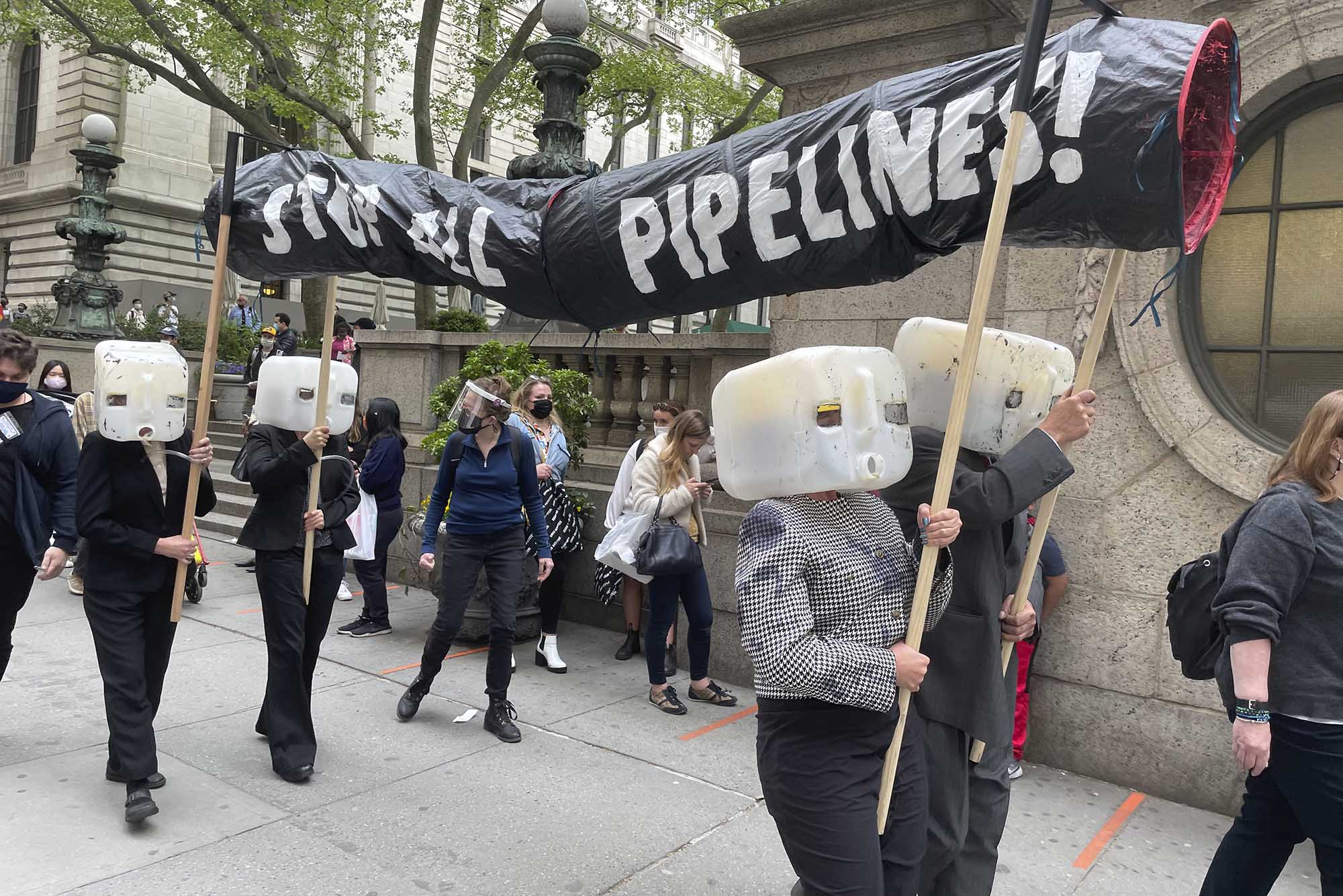 A group of environmentalists protesting the Keystone Oil Pipeline in Boston